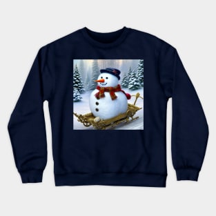 Cute Snowman Riding a Sledge Crewneck Sweatshirt